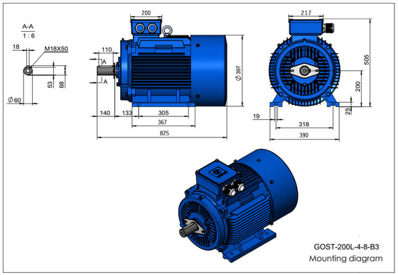 Método de refrigeración de 30 kW Motores de jaula de ardilla con ubicación de caja de terminal superior 200L